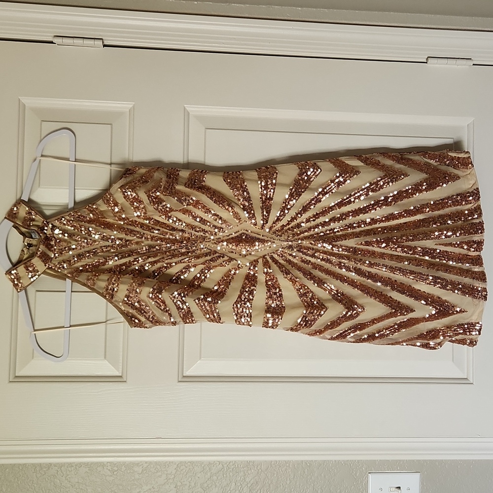Fashion Nova Sequin Halter Gold Dress - Large